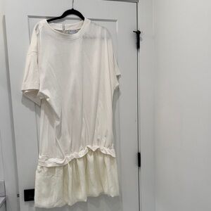 White Ruffled Hem T-Shirt Dress